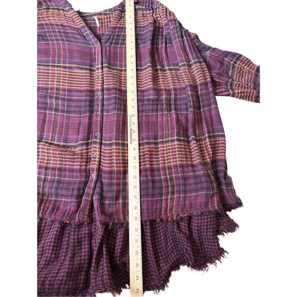 Free People Come On Over Button Down Plaid Top size L Lagenlook Boho Relaxed - Picture 6 of 12